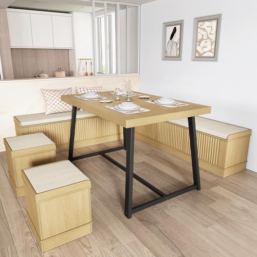XIAO WEI Corner Dining Table Set with Storage Stool and Storage B...