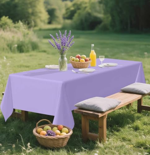 Image of SietDESEO 2 Pack Light Purple Plastic Tablecloth Rectangle 54 x 108 Lavender Disposable Table Cloth Plastic Lavender Table Cover for Wedding Baby Shower Party Decorations