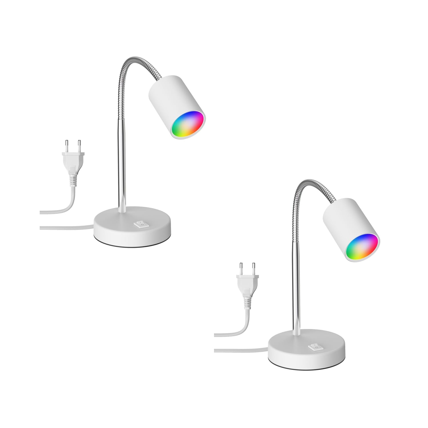 ledscom.de 2x WAIKA lampada da tavolo con collo d'oca e interruttore bianco opaco, incl. Smart Home RGBW GU10 LED, 5,41W, 473lm