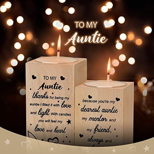 Auntie Gifts Heart-shaped Candlestick Holders,Wooden Candle Holder Set,Birthday Decoration Gifts for Auntie from Niece and Nephew(to Auntie)