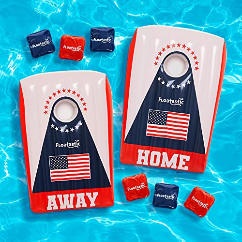 Floatastic USA Pool Cornhole Game - Bean Bag Toss Floating Cornhole Inflatable Pool Toys - Ultimate Fun for Pool Party & Beach - American Flag Set of 2 Boards & 6 Bean Bags - for Adults & Kids