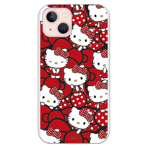 Personalaizer Carcasa Flexible Transparente Compatible para iPhone 16 Pro con Dibujo de Hello Kitty de Lazos Rojos y Lunares Negros