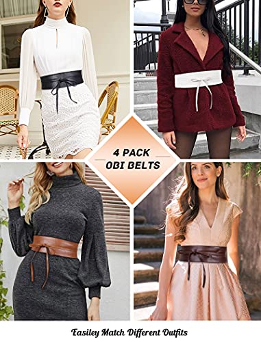 WERFORU 4 Pack Women Obi Belt PU Leather Self Tie Wrap Wide Waistband Boho Belt for Costumes3