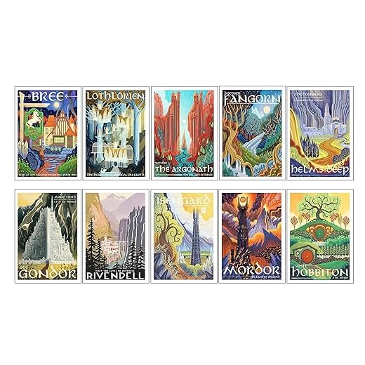 DKORARTE Set 10 Láminas A4 Decorativas Pared para Cuadros Decoración Salón Modernos, Dormitorios, Habitación, SIN Marco, Series y Películas El señor de los Anillos, El Hobbit, (29,7 x 21 cm)