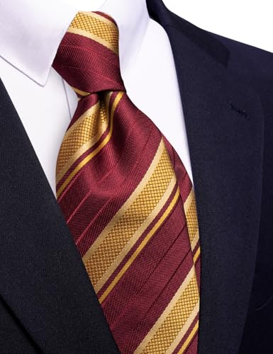 Image of Barry.Wang Silk Men Ties Formal Stripes Necktie and Tie Clip for Wedding Party Business Fashion Classic