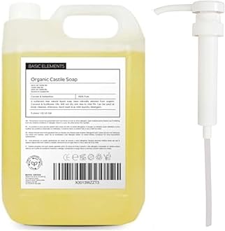 Basic Elements Organic Castile Soap | 5 Litre | 100% Pure & Natural Liquid Soap Base | Unscented & SLS Free | Ideal for Face, Body, Hands, Pets & Cleaning | Vegan & Biodegradable