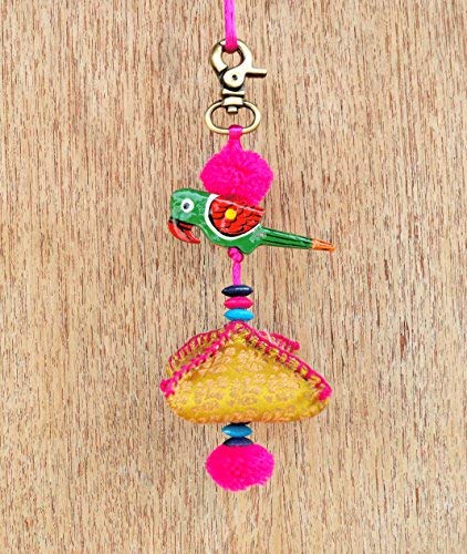 VLiving Bohemian Moroccan Handmade Thread Green Parrot Multicolor Tassels Boho Bag Charm (5.5 in.)