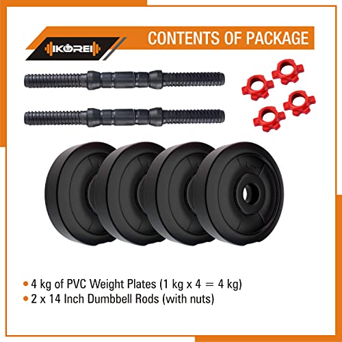 Image of Kore PVC DM 4-40 Kg (Black /Black-Red /3 IN 1 Convertible) Dumbbells Set and Fitness Kit for Men and Women Whole Body Workout