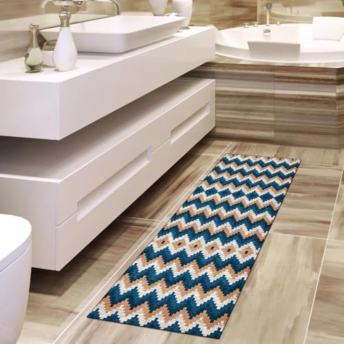 Alfombra de cocina antideslizante y lavable en tonos gris y azul de 80x100 cm 4