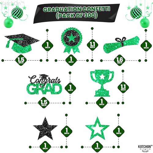 Image of KatchOn, Glitter, Green and Black Graduation Confetti - Pack of 300 | Class of 2026 Graduation | Congrats Grad Confetti for 2026 Graduation Decorations | Confetti for Graduation Table Decorations