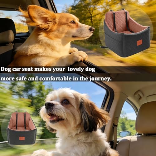 INDYBUD Hunde Autositz für kleine bis mittlere Hunde,Waschbarer hundesitz Auto mit Aufbewahrungstaschen, verdickter Hundeautositz Sitzerhöhung Hundebett Auto für Vordersitz (Schwarz Braun, Mittel)