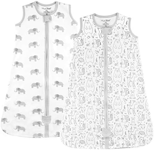 Baby Sleeping Bag 0.5 TOG, Organic Cotton Baby Wearable Blanket, Sleeping Sack with 2-Way Zipper, Lightweight and Breathable Sleep Bag, Medium, Animals/Elephant