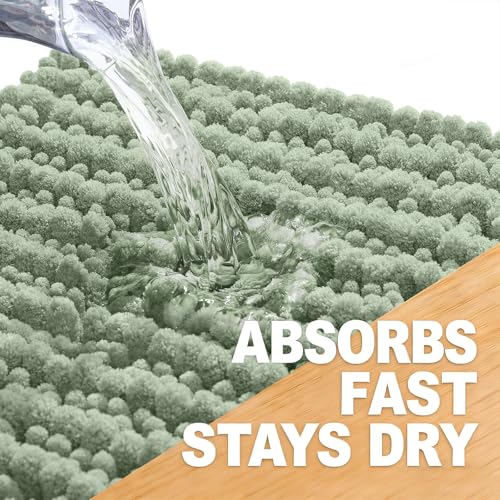 Image of OLANLY Bathroom Rug Mat 44x24, Thick Soft and Absorbent Chenille Bath Mat, Non-Slip Rubber Backing, Machine Washable Quick Dry Bath Rugs for Tub Shower Floor, Home Decor Accessories, Sage Green