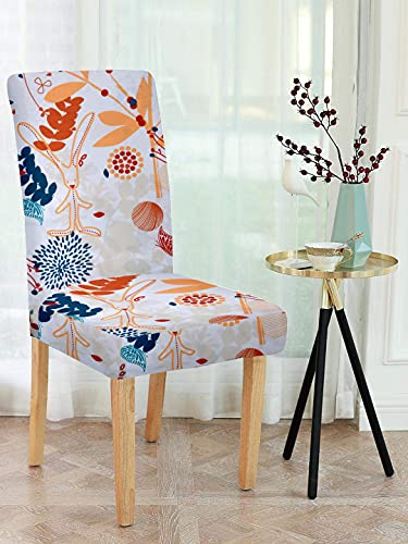 Image of Cortina Dining Chair Slipcovers | Protection Chair Cover | Tropical Print, Removable, Washable | Universal Fit Super Soft Stretchy Polyester Spandex | Hotel, Marriage, Wedding | Pack of 6, White