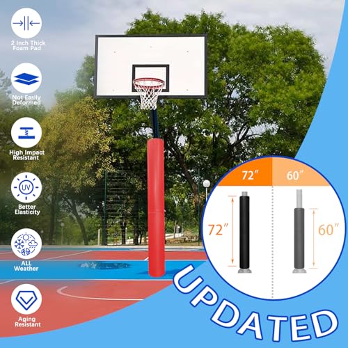 VANCL Basketball Pole Padding – 60" Heavy Duty Safety Pad Full Wrap Around for 3" Round Poles, Waterproof & Durable – Gym, Garage, Playground Protection-Red