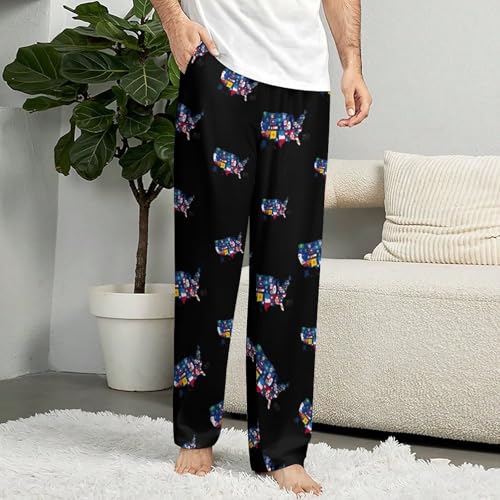 Flag Map of U.S. States And Territories Men's Pajama Pants Lightweight Pjs Bottoms Sleep Lounge Pant with Pocket Drawstring4