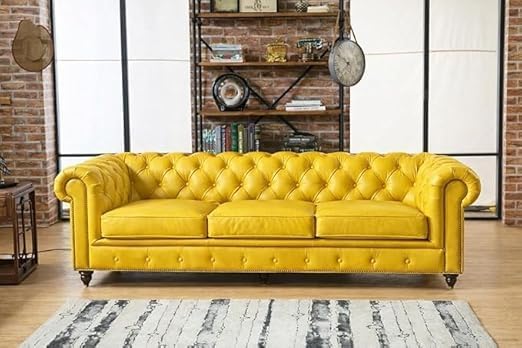 Image of A to Z Furniture Classic 3+2=5 Seater Sofa Set Luxury Chesterfield Leatherette Sofa in for Home Living Room & Office (3+2=5 Seater Sofa Mustard)