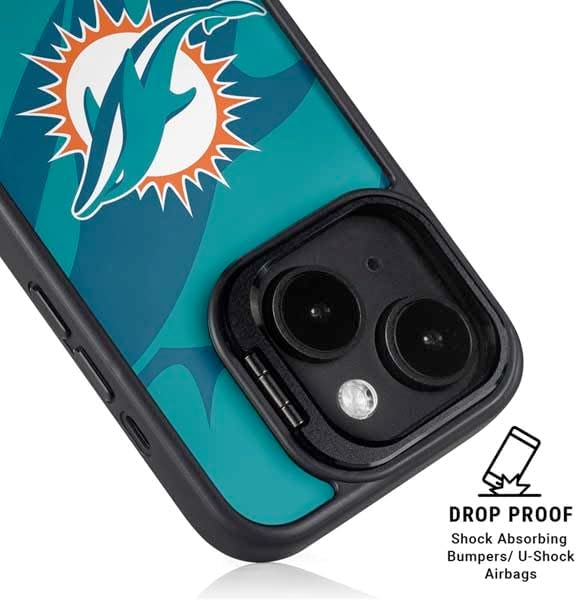 Skinit Kickstand Phone Case Compatible with iPhone 16 - Officially Licensed NFL Miami Dolphins Double Vision Design