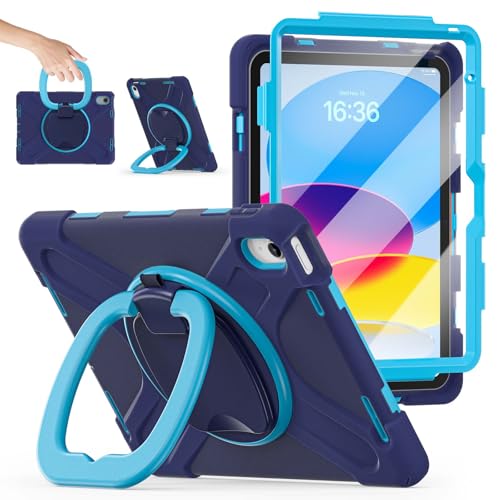 Coque iPad 10e génération antichoc 10.9 pouces 2022 avec protège-écran bleu