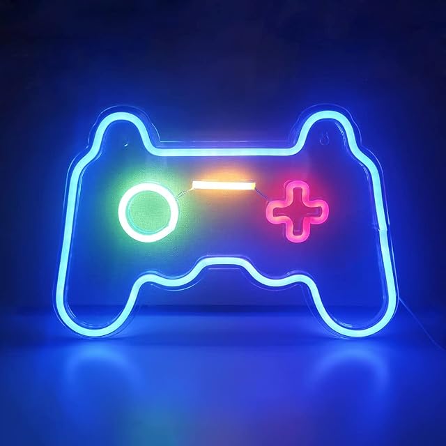 DMKYDM Game Neon Sign, Gamepad Controller LED Lights, Game Room Light Up Accessories, Hanging Gaming Wall Decor, for Boys Bedroom Gaming Party Decoration, 16''x 11'', Blue