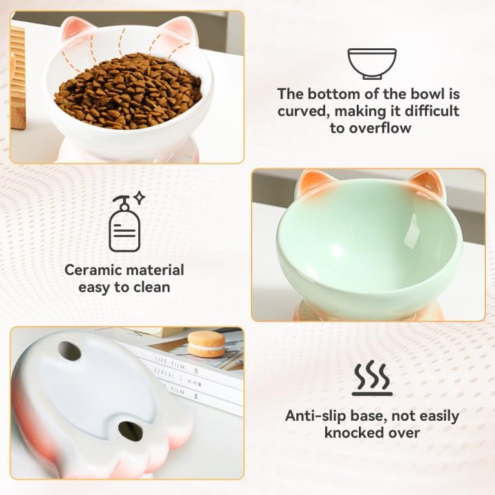 Miniatura 5 de Cuencos elevados para gatos, cuencos elevados para gatos de interior, cuencos inclinados de comida para gatos aptos para bigotes, lindo cuenco de