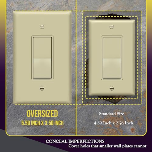 Image of ENERLITES Decorator Light Switch or Receptacle Outlet Wall Plate, Gloss Finish, Over-Size 1-Gang 5.5 inch x 3.5 inch, Unbreakable Polycarbonate Thermoplastic, UL Listed, 8831O-I, Ivory