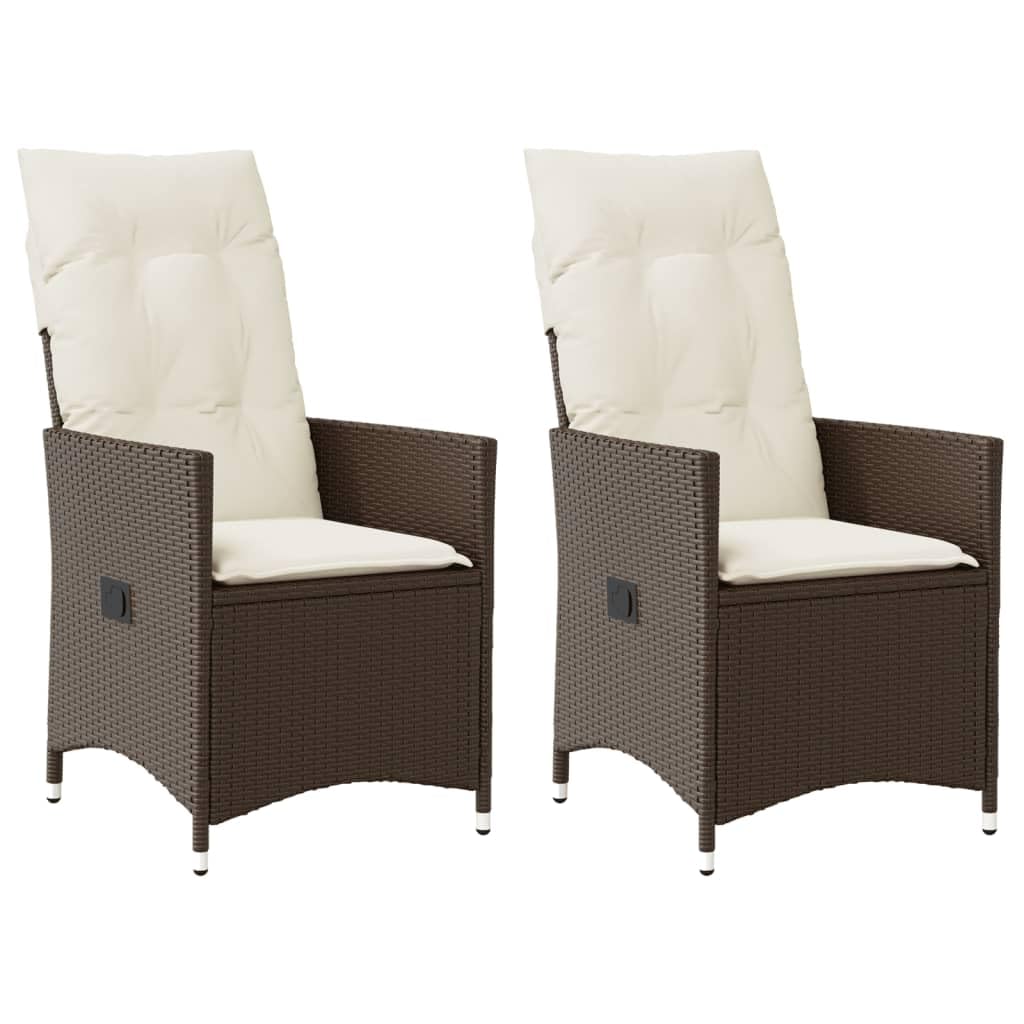 2 poltrone da giardino con cuscino, regolabili, colore marrone, in polyrattan, per giardino e terrazza