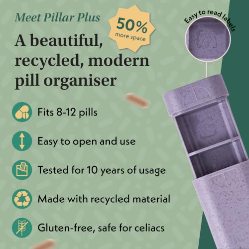 Image of Pillar Plus - Aesthetic 7 XL Day Pill Organizer | BPA-Free Wheat Straw Medicine Case | Pretty Travel & Home Tablet Vitamin Organizer | Cute Weekly Pill Box | Travel Medicine Organizer (Lavender)