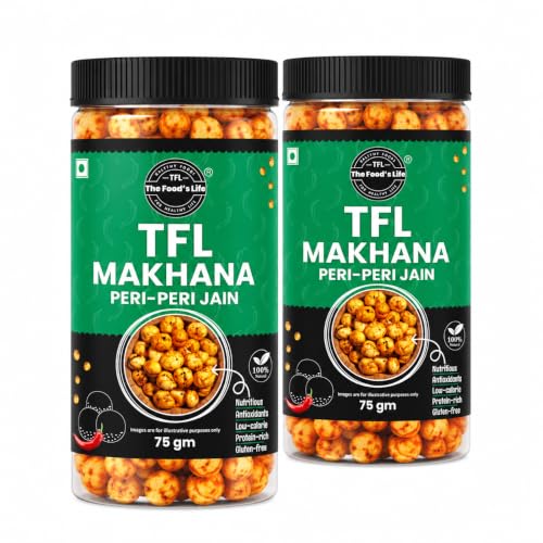 The Food's Life Peri Peri Jain Makhana | Roasted Lotus Seeds | Protein & Calcium-Rich | Gluten-Free | No Onion & Garlic | Healthy Snack 75g | Pack of 2