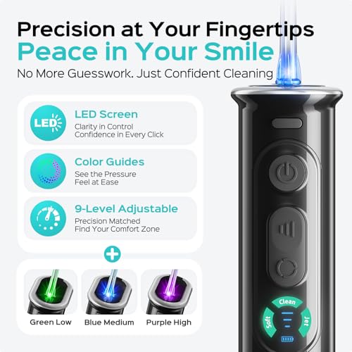 Image of COSLUS C51 Portable Water Flosser for Teeth: 3 Modes & 6 Pressure Settings & T50 Portable Water Flosser for Travel with Screen Display & Pressure Indicator Light On-the-Go Black & White