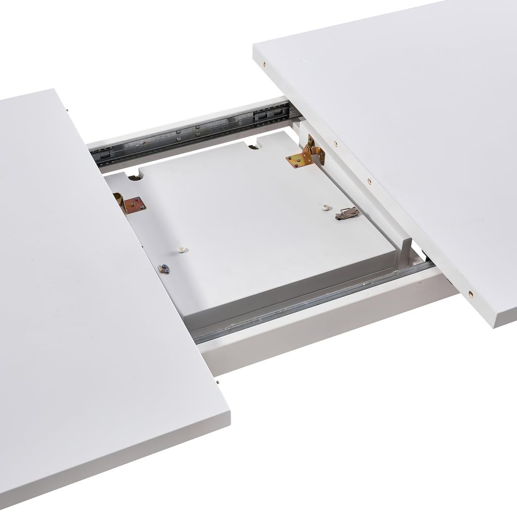 Mesa de Comedor Extensible Blanca Estilo Nórdico con Patas de Madera de Roble – 140/180x90x75 cm – Diseño Moderno y Elegante con Tapa Lacada en MDF