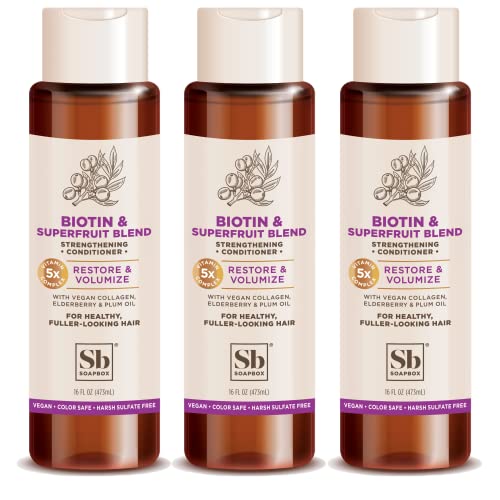 Soapbox Biotin & Superfruit Conditioner, Volumizing, Vegan, Color Safe, Sulfate & Silicone Free Hair Conditioner W/Elderberry And Plum Oil - 16Oz, Pack Of 3 #TOP24