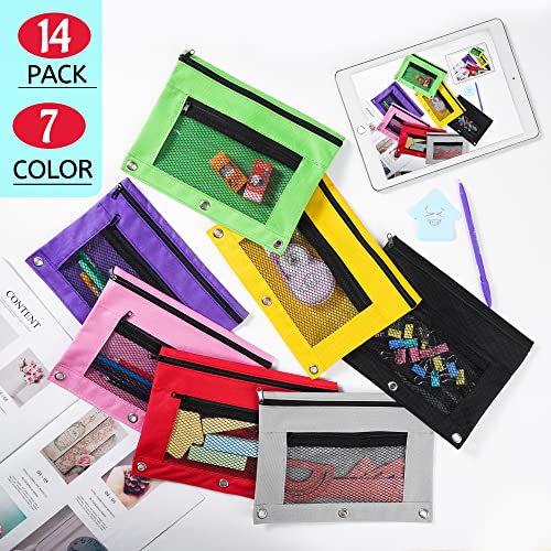 Chepula 14 Pack 3 Rings Binder Pencil Pouch, 2 Layer Pencil Case With Zipper And Mesh Window, Wear-Resistant Oxford Fabric, Small Cosmetic Bag Pen Case For Home Office #TOP1