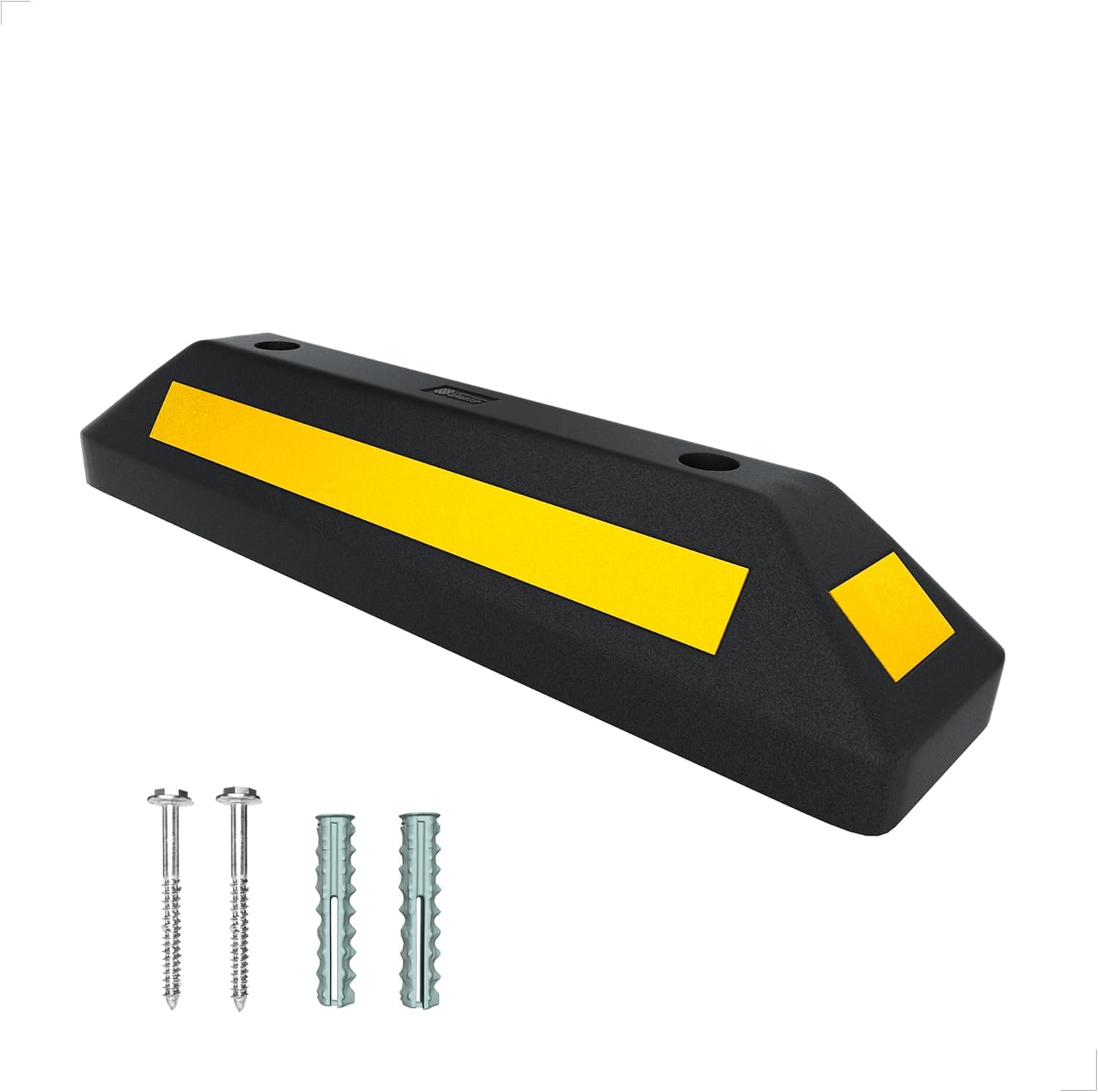 Berry Wheel Stop 57CM Black | Heavy Duty Parking Curbs with Yellow Reflective Stripes | Parking Guide Block Wheel Stoppers for Commercial and Domestic Car Parks and Private Garages