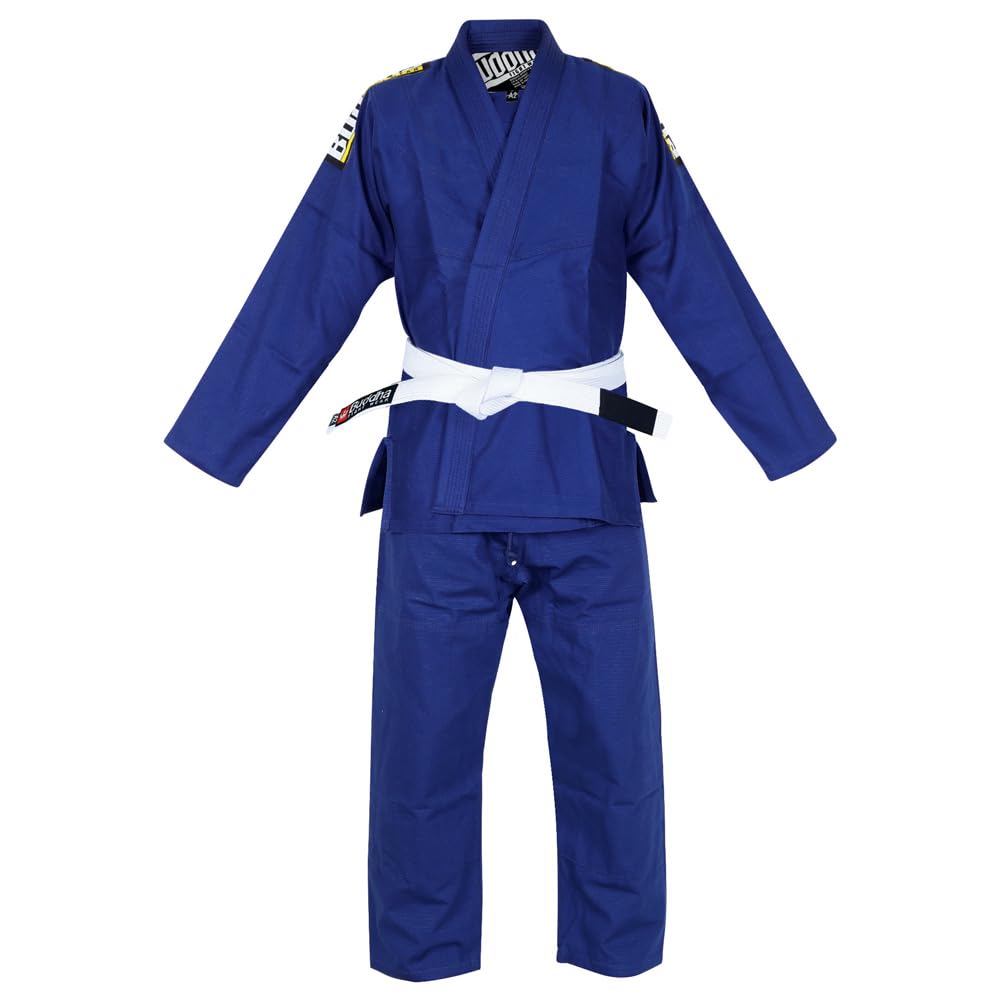 Buddha Fight Wear - Kimono Premium Infinity Noir Jiu Jitsu Brésilien / BJJ Gi avec Ceinture Blanche, Unisexe Adulte, bleu marine, ML=A2