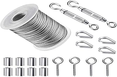 19 pezzi Filo Fune Acciaio Inossidabile 304,Tenditore e Ganci,Corda Appesa Kit,Appesa Giardino Kit,Corda Filo Acciaio Inox,Fune cavo acciaio