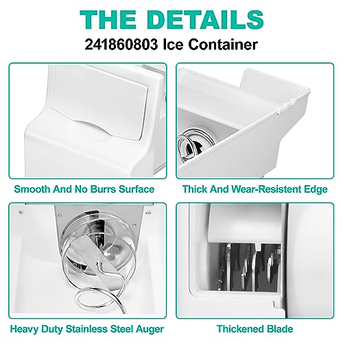 Upgraded 241860803 Refrigerator Ice Bucket Assembly Compatible with Frigidaire Ice Maker Replacement Ice Bin Container Parts AP4300918 LFSS2612TF0 LFSS2612TE0 FFSS2615TS0 FFHS2611PFEA Ice Maker