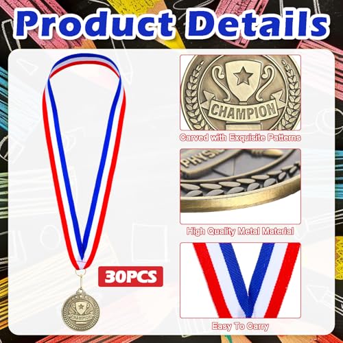 Image of Remuuly 60 Pcs Gold Award Medals 2 Inch Soccer Baseball Volleyball Football Cheer Trophy Medals Metal Awards Bulk with Neck Ribbons Trophy Prize Gifts for Sports Competitions
