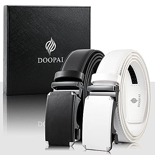 Image of DOOPAI Men's 2 Pack Ratchet Dress Belt - Adjustable 1 3 /8 inch Genuine Leather, Size Length Can Be Cut, With Gift Box