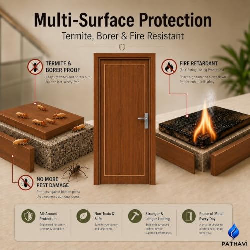 Image of PVC Door with Frame, 30 mm Thick, 27 x 81 Inches (2.25 x 6.75 ft), Wooden Brown Color, Waterproof, Termite Resistant, 550 Density, 12 kg
