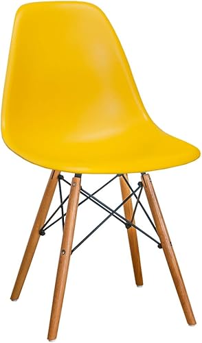 Silla auxiliar de comedor París moderna de mediados de siglo con patas de madera natural para comedor, sala de estar o cocina, color amarillo (juego