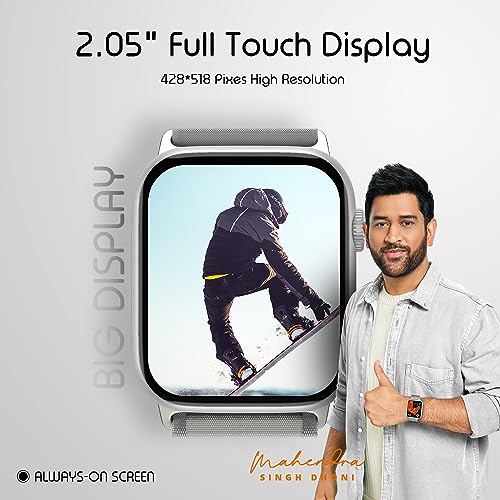 Image of Fire-Boltt Vogue Large 2.05 inch Display Smart Watch, Always On Display, Wireless Charging, App Based GPS with Bluetooth Calling & 500+ Watch Faces (White)