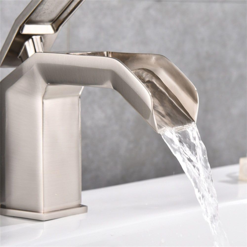 Waschtischarmaturen, Wasserfall, Badezimmer-Wasserhahn, Einhand-Waschtisch-Mischbatterie, Bad, antiker Wasserhahn, Messing, Waschbecken, Wasser, Silber, Nickel gebürstet