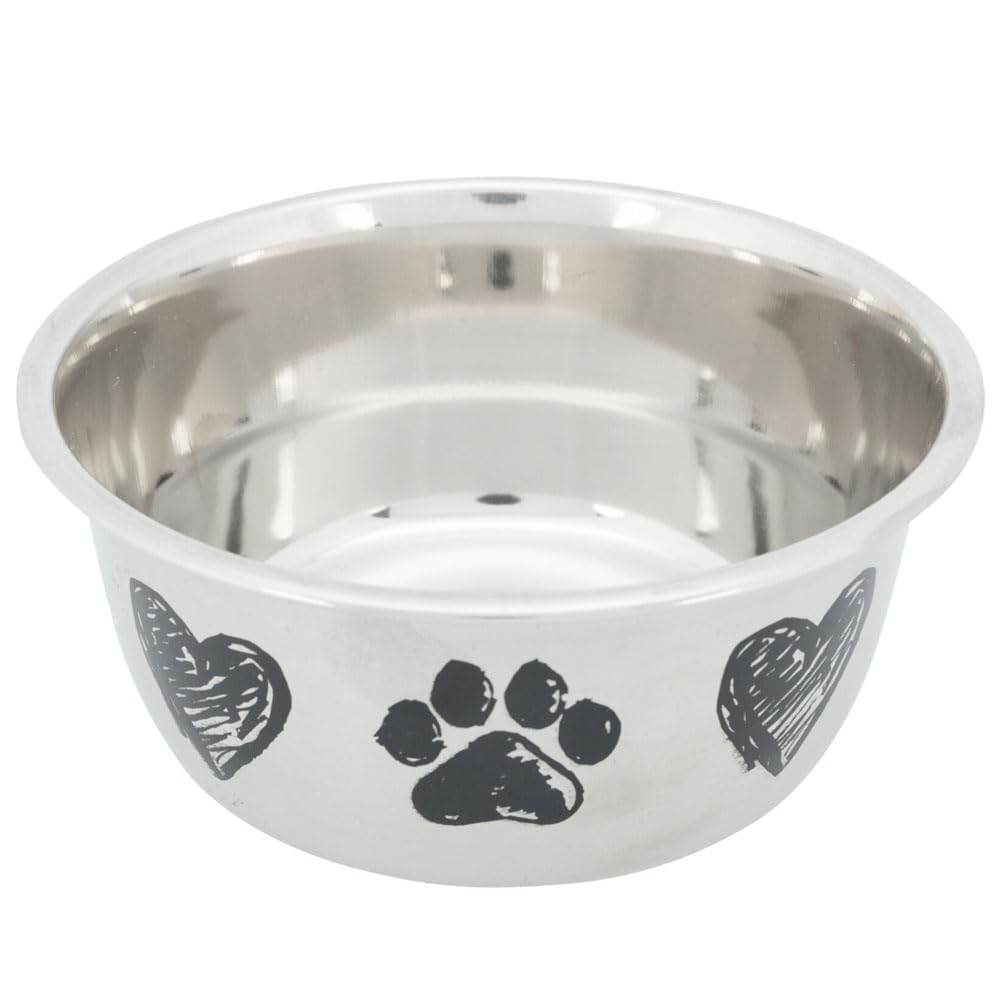 Stainless Steel Paw & Heart Design Bowl for Dogs 1 Liter Capacity