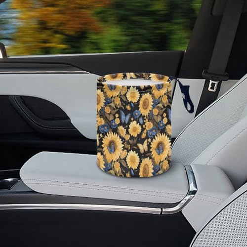 Image of Butterfly Sunflower Car Trash Bin Hanging, Waste Basket - Cute, Portable, Collapsible, Waterproof Rubbish Bag for Back Seat, Floor, or Hanging Headrest
