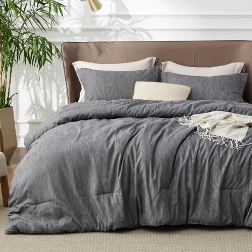 Image of Bedsure Full Comforter Set - Charcoal Grey Soft Bedding for All Seasons, Cationic Dyed Bed Set, 3 Pieces, 1 Full Size Comforter (82 inchx86 inch) and 2 Pillow Shams (20 inchx26 inch+2 inch)