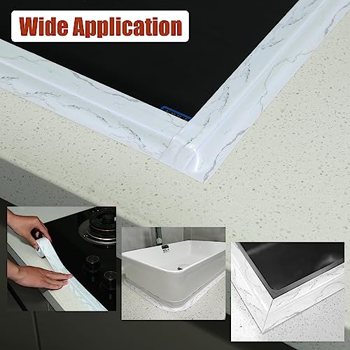 Hoacm Caulk Strip, 1.5" X 10.5Ft Pvc Self-Adhesive Flexible Trim Sealing Tape, Caulk Sealer Caulking Tape For Bathtubs, Counters, Sinks, Tile, Toilet, Floors (Cracks On White) #TOP1