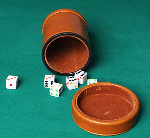 Pu Leather Dice Cup With Lid/ Cap, Felt-Lined Dice Shaker Includes 6 Six-Sided Dice For Liars Dice/ Farkle/ Yahtzee/ Board Games #TOP4