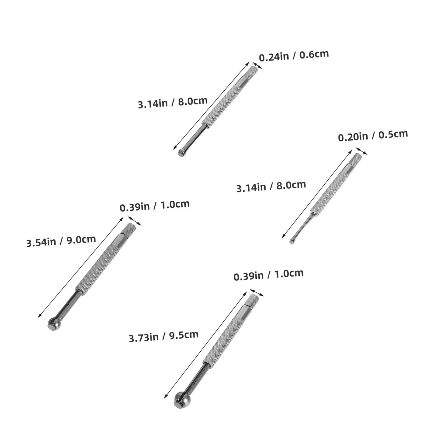 Juego de 4 Calibres Telescópicos para Orificios Pequeños de Acero Plata | Medición de Diámetro Cabezal Plano, Ajuste para Varios Tamaños, Herramienta de Precisión Industrial