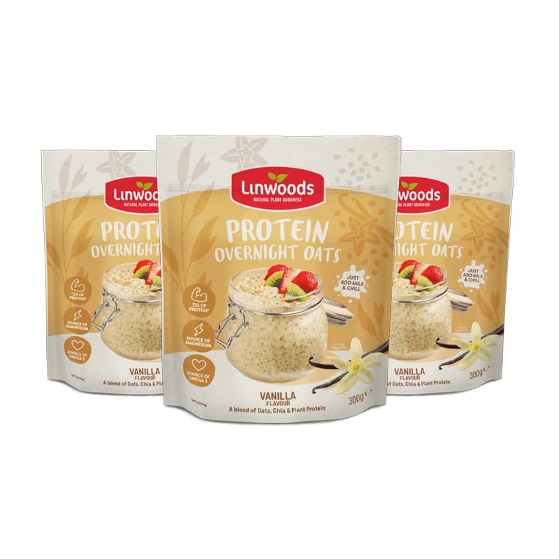 Linwoods Vanilla Protein Overnight Oats | 3 x 300g | Healthy Breakfast Food | Vegan Friendly & Gluten Free